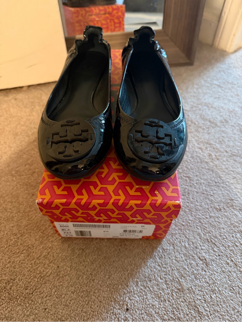 Tory Burch Black Patent Leather Reva Ballet Flats